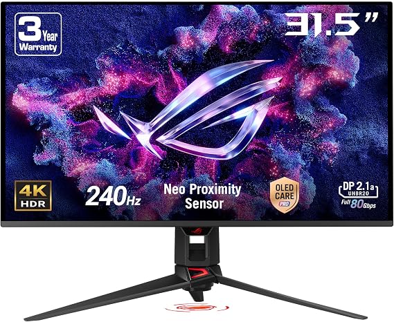 ASUS ROG Swift PG32UCDMR 32 Zoll 4K QD-OLED Gaming Monitor 300 Hz OLED Care Pro 0.03ms G-SYNC kompatibel 99% DCI-P3 USB-C 90W DisplayWidget Center für PS5 DP HDMI
