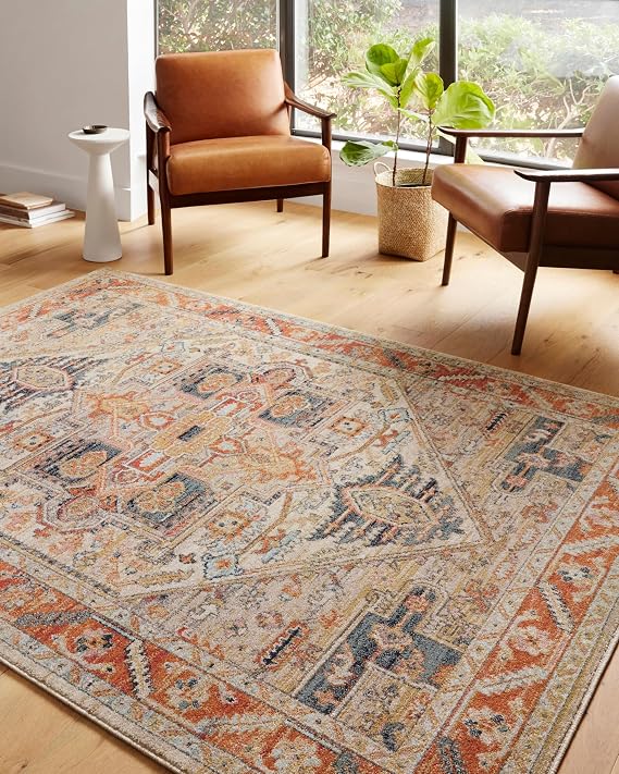 Loloi Jocelyn Sand/Multi 6'-7" x 9'-7" Area Rug | JOC-01 Approx. 7x10 Beige Living room Dining room Bedroom, Area Rug