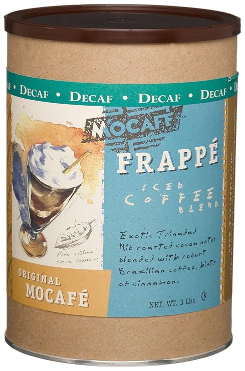 MOCAFE Decaffeinated Latte Powder, Original Mocafe Decaf Instant Blended Iced Coffee, 3lb Tin Can