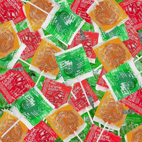 Caramel Apple Pops, (32 Oz.), Apple Orchard Flavors, Green Apple, Red McIntosh and Golden Delicious Flavors, Bulk, 2 Lbs., Individually Wrapped, Hard Apple Flavored Candy With A Delicious Caramel Coating (2 Pounds)