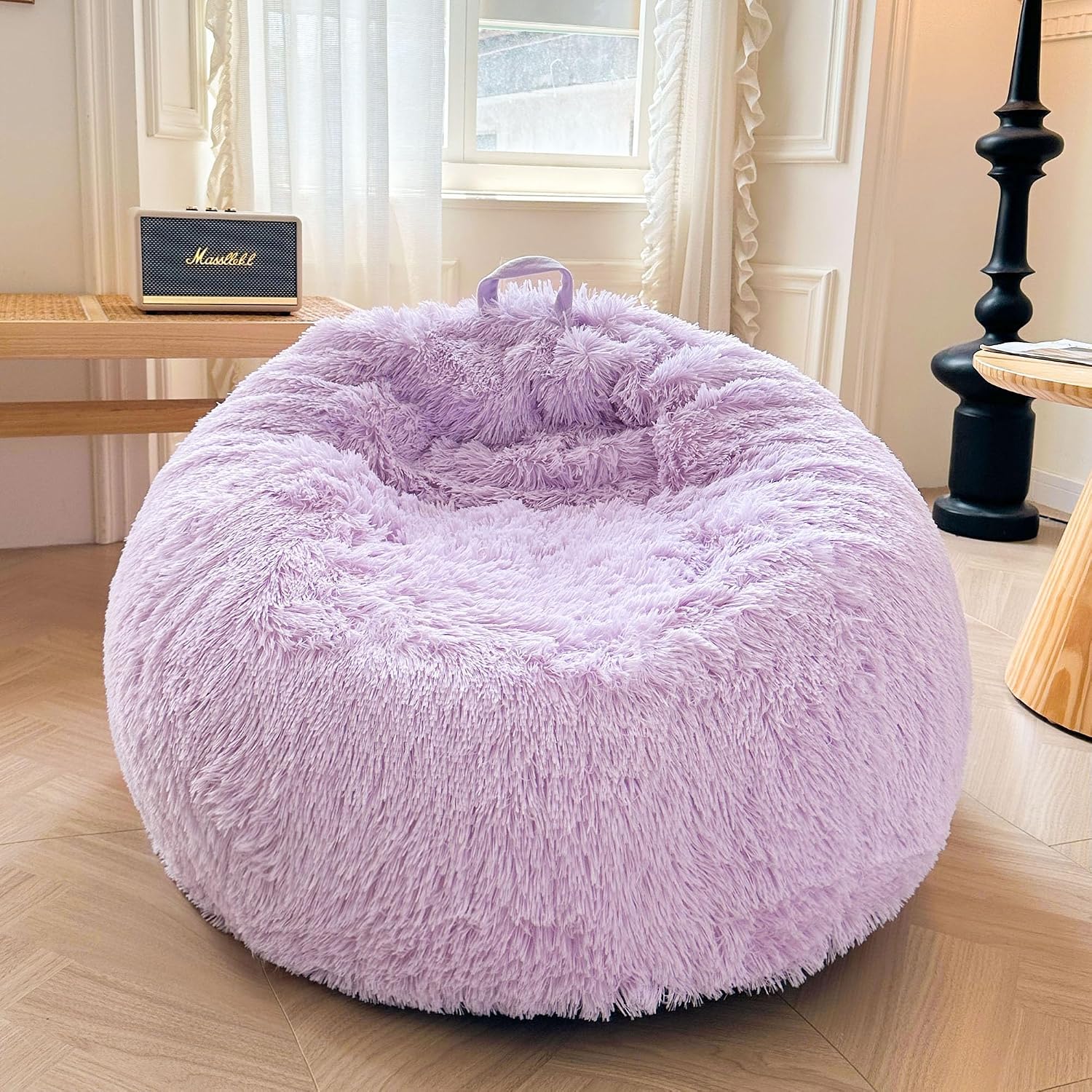 XeGe Comfortable Faux Fur Bean Bag Cover for Living Room (No Filling) Fluffy Cuddly Toy Storage Bean Bag Cover Light Purple Furry Bean Bag Adult Kids Girls Non-Slip Lavender