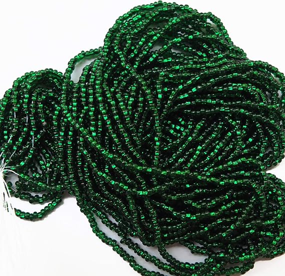 Seed Beads 10/0 Czech Green Lined Silver Glass Rocailles (one Hank Pack)
