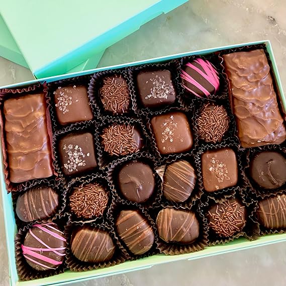 MalibuGift Gourmet Assorted Chocolates, 1 lb Gift Box | Pecan Toffee, Chocolate Covered Cherries, Soft Center Creams, Sea Salt Caramel Chews, Gift Box
