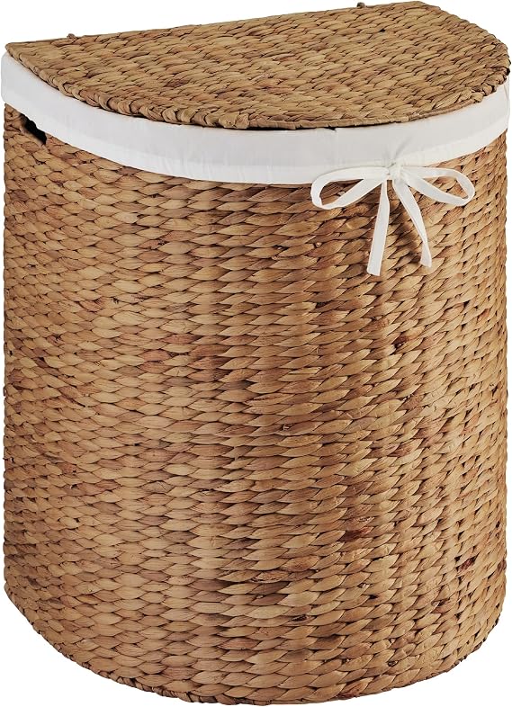 Best Choice Products Half Moon Laundry Hamper w/Lid, Woven Half Round Laundry Basket, w/Removable Liner & Bult-in Handles for Bathroom, Bedroom & Laundry Room - Chestnut