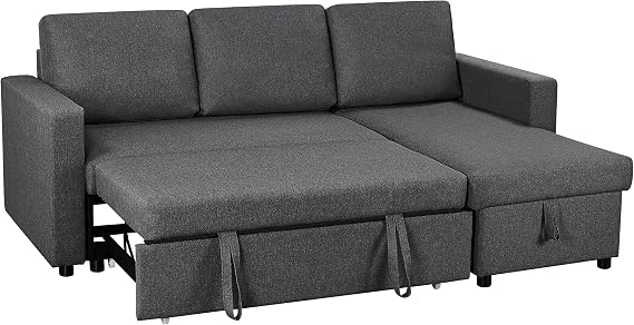 Yaheetech L Shaped Pull Out Sectional Sofa Bed with Storage, Dark Gray
