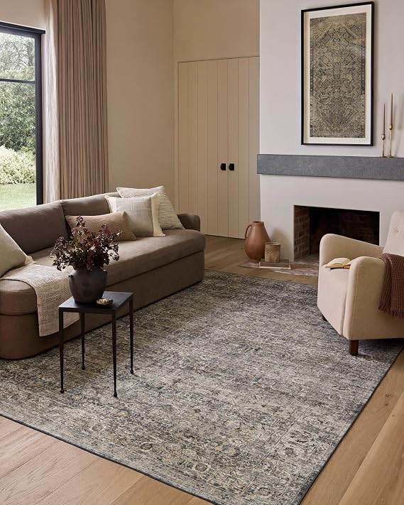 Loloi Amber Lewis Josie Collection JOS-05 Dove/Gold 2'-3" x 3'-9", .13" Pile Height, Low Profile, Machine Washable, Accent Rug