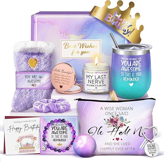Gemwi Gifts for Women, Birthday Gifts for Women, Happy Birthday Gifts Basket, Gift Set for Best Friends Female Sister Mom Wife Her Girlfriend Coworker Bestie Bff