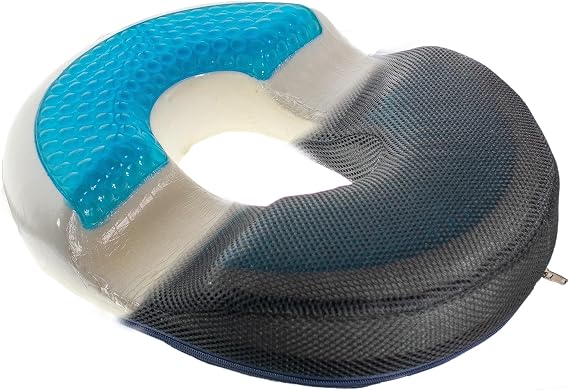 Orthopedic Donut Seat Gel Cushion w/Infused Memory Foam & Cooling Gel for Tailbone, Hemorrhoid, Sciatica & Prostate, Tailbone Pain Relief - Coccyx Memory Foam Pillow Seat Cushion (Black Mesh)