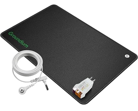 Grounding Mat (16.34" x 25.2") - Conductive Carbon PU Earthing Pad for Feet, Under Desk, and Bed - Static Discharge and Ambient Voltage Reduction - Includes 16.4ft Cord and Outlet Tester
