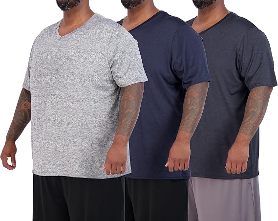 3 Pack Men's Big & Tall Dry Fit V Neck T Shirts Athletic Workout Gym Tees