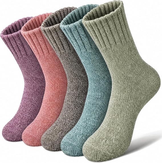 YSense Wool Socks for Women, Winter Crew Boot Socks 5 Pairs