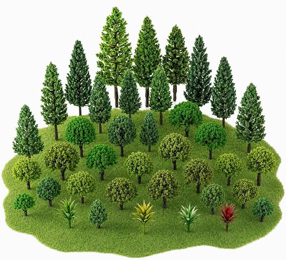 40Pcs Mixed Model Trees, 1.38-4.34 Inch Natural Green Mini Fake Trees
