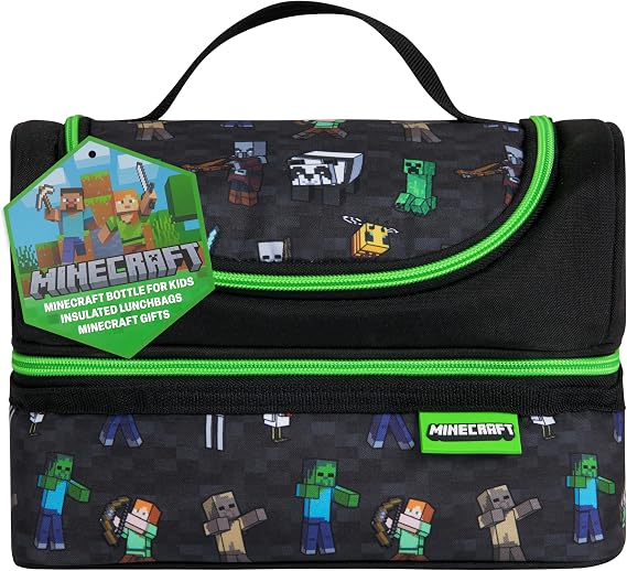 Minecraft Insulated Lunch Bag for Kids Creeper Lunchbox for Boys School Supplies Food Carrier Snacks Picnic Beach Days Travel Gamer Gifts for Kids (Black)