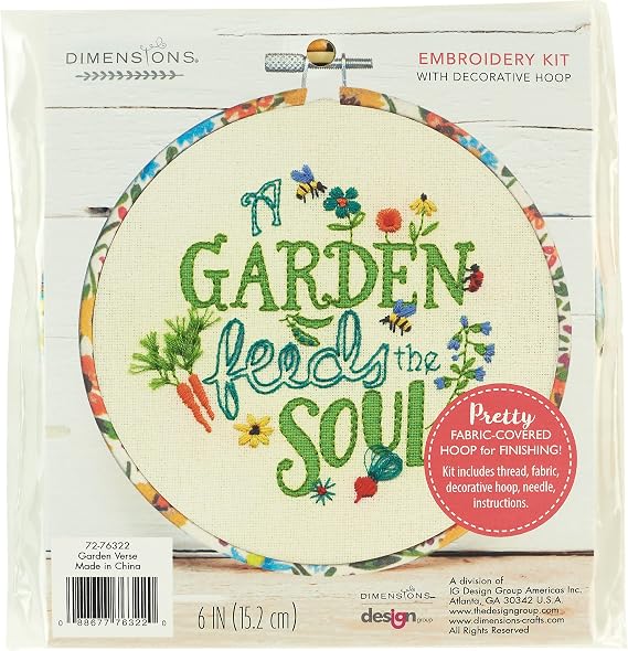 Dimensions Garden Verse Embroidery Starter Kit for Beginners, 6" Diameter, Multicolor 5 Piece