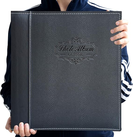 Black Large Self-Adhesive Photo Album, PU Leather Cover