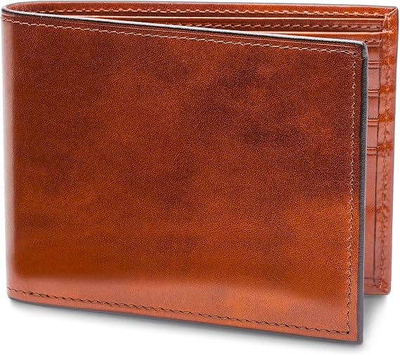Bosca Men's Old Leather Bifold Wallet with ID Window and Card Slots - Italian Leather, Durable and Stylish - Amber Brown