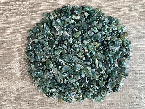 Moss Agate Chips Natural Mini Moss Agate Stones, Crushed Undrilled Moss Agate, Semi-Tumbled Genuine Moss Agate (1/8 lb)