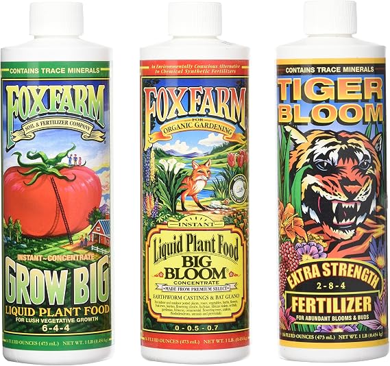 Fox Farm Liquid Nutrient Trio Soil Formula - Big Bloom, Grow Big, Tiger Bloom Pint Size (Pack Of 3)