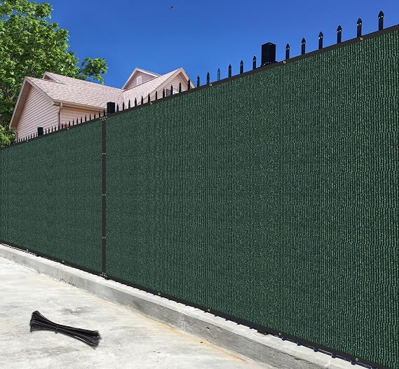 Bynbbur 6' x 50' Privacy Fence Screen Green Net Fencing 90% Blockage Windscreen Mesh Shade Cover with Copper Grommet for Patio Backyard Garden Deck Pool, Zip Ties Included