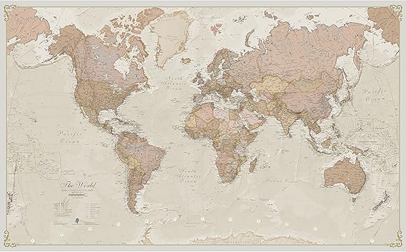 Maps International Giant World Map Antique Style Mega-Map Of The World - Laminated - 46 x 80-2025 Updated