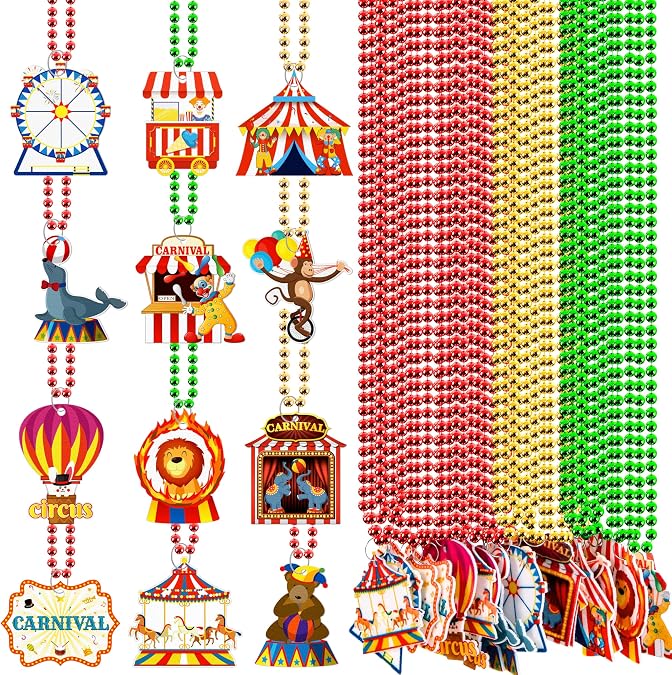 Moon Boat 21Pcs Carnival Circus Theme Party Decorations - Beaded Necklaces Red Green Gold for Birthday Favors Supplies