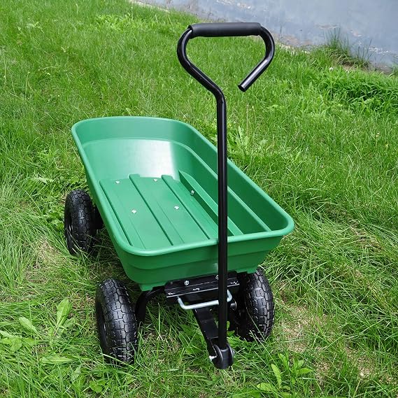 Garden Dumping Cart Utility Transport Platform Patio Moving Wagon Strong Metal Iron Frame Wheelbarrows Carrier Four Wheel Folding Cart by Amebee Strong Upto 300lb Loading Steel Frame