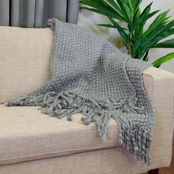 VUE Throw Blanket - Effie Solid Knit with Tassles, Throw Blankets for Couch or Bed, 50" x 60", Charcoal