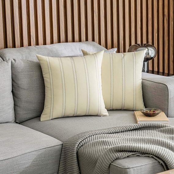 Home Brilliant Decorative Throw Pillow Covers Transitional Home Decor Striped Modern Farmhouse Pillowcases for Indoor Outdoor, Set of 2, 18 x 18 inches(45x45cm), Cream