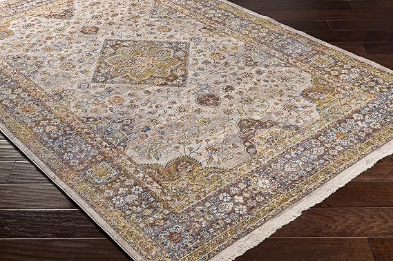 BoutiqueRugs Medium Gray Traditional 9x14 Large Area Rug Olive Mustard Rust Navy Luba Great Room Open Concept Master Bedroom Large Dining Room 8'10" x 13' Stain Resistant Non-Shedding Pet Friendly
